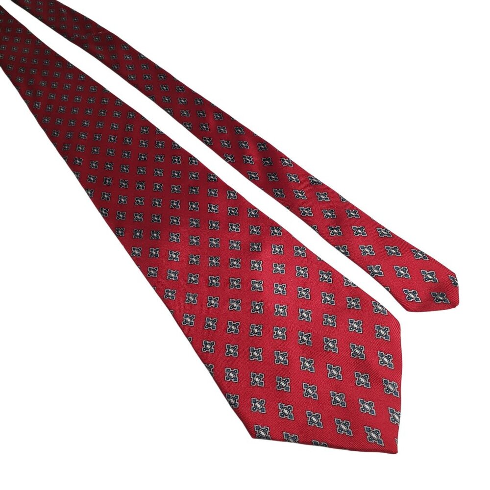 Stafford Necktie Red Blue Geometric Silk Vintage  Classic Formal Accessory Gift